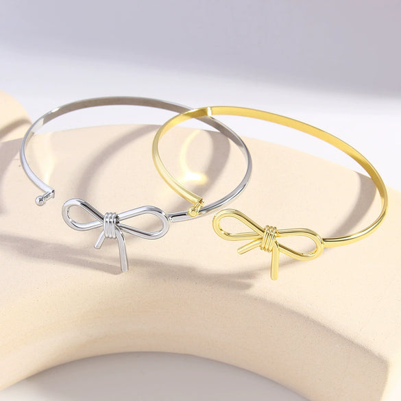 Ballet Style Sweet Simple Copper Real Gold Electroplated Bow Bracelet Jewelry For Women