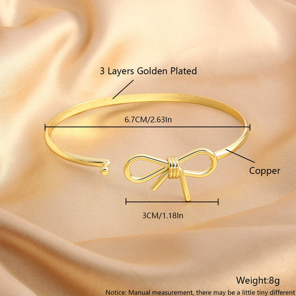 Ballet Style Sweet Simple Copper Real Gold Electroplated Bow Bracelet Jewelry For Women