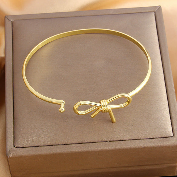 Ballet Style Sweet Simple Copper Real Gold Electroplated Bow Bracelet Jewelry For Women