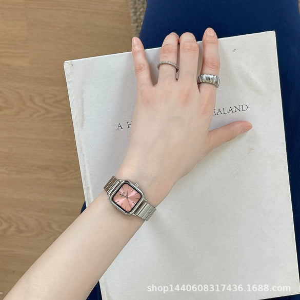 Bamboo Belt Square Dial Watch Alloy Case Ordinary Glass Mirror Retro Literary Leisure Women's Watch