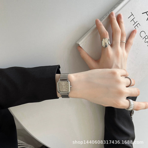 Bamboo Belt Square Dial Watch Alloy Case Ordinary Glass Mirror Retro Literary Leisure Women's Watch