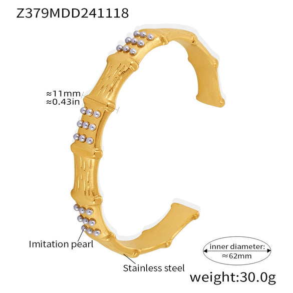 Bamboo Inlaid Bead Creative Temperament Bracelet Stainless Steel Shell Beads Geometric Electroplated