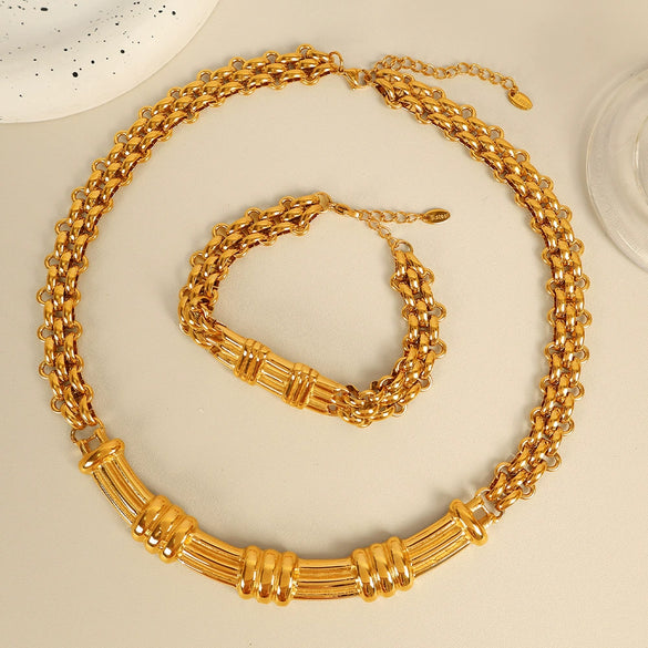 Bamboo Necklace And Bracelet Set 316L Stainless Steel Electroplated Fashion Style