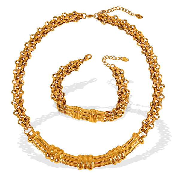 Bamboo Necklace And Bracelet Set 316L Stainless Steel Electroplated Fashion Style