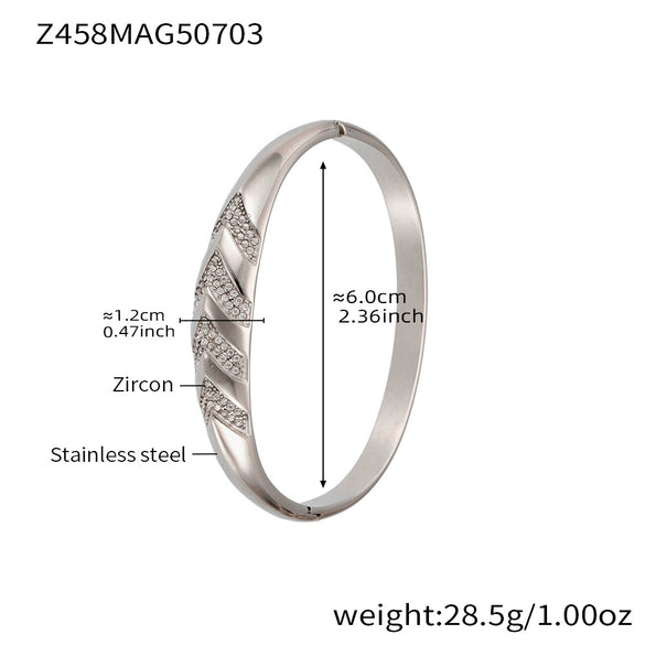 Bamboo Zircon Bracelet 316L Stainless Steel 18K Gold Plated Geometric Jewelry