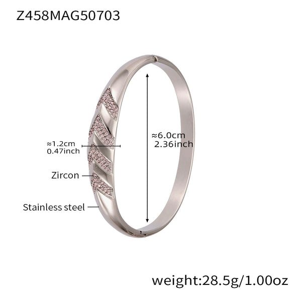 Bamboo Zircon Bracelet 316L Stainless Steel 18K Gold Plated Geometric Jewelry