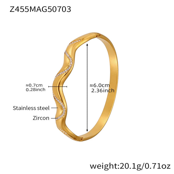 Bamboo Zircon Bracelet 316L Stainless Steel 18K Gold Plated Geometric Jewelry