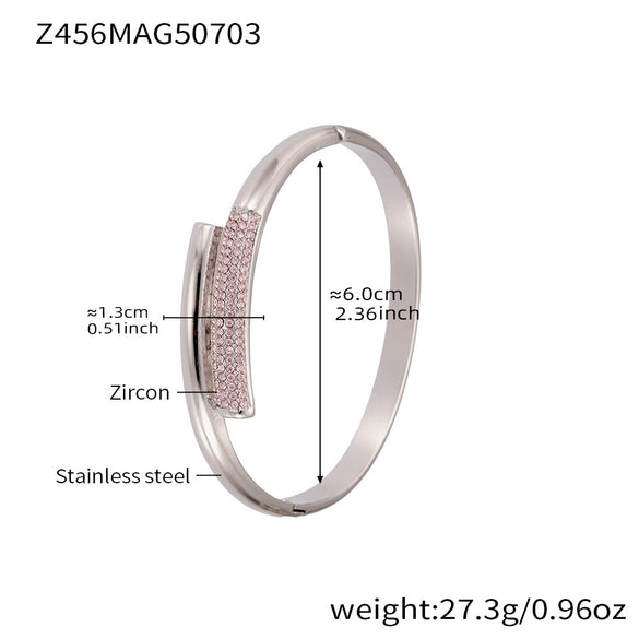 Bamboo Zircon Bracelet 316L Stainless Steel 18K Gold Plated Geometric Jewelry