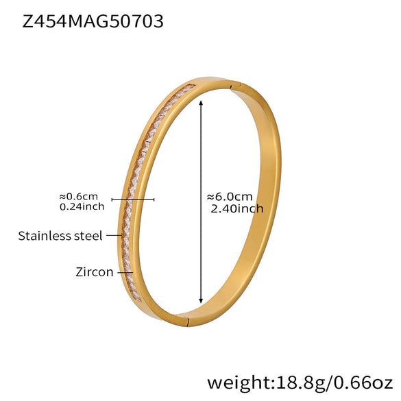 Bamboo Zircon Bracelet 316L Stainless Steel 18K Gold Plated Geometric Jewelry