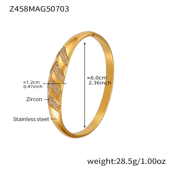 Bamboo Zircon Bracelet 316L Stainless Steel 18K Gold Plated Geometric Jewelry