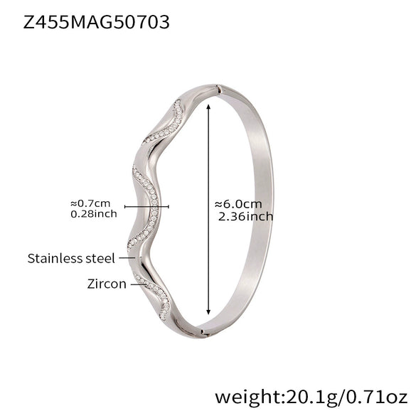 Bamboo Zircon Bracelet 316L Stainless Steel 18K Gold Plated Geometric Jewelry