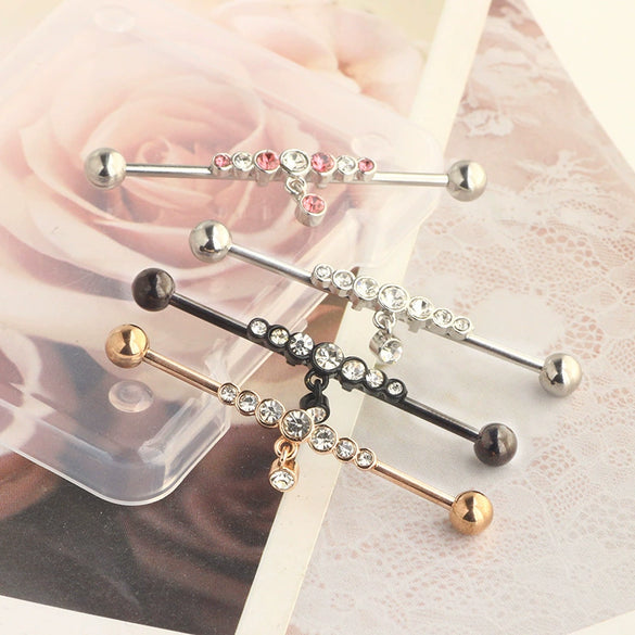 Barbell Earrings Stainless Steel Star Design Electroplated