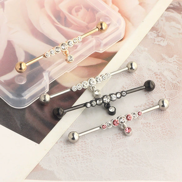 Barbell Earrings Stainless Steel Star Design Electroplated