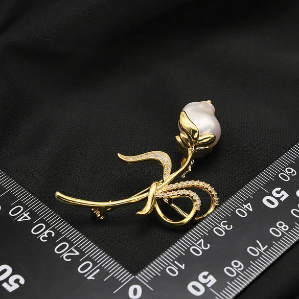 Baroque Brooch Natural Freshwater Pearl Geometric 18K Gold Electroplated