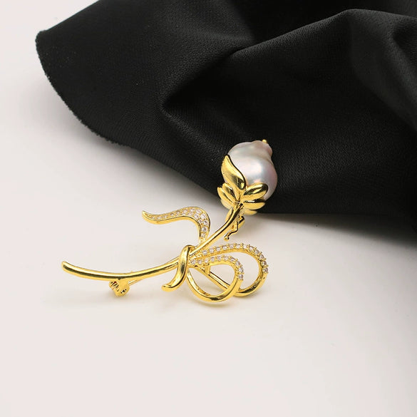 Baroque Brooch Natural Freshwater Pearl Geometric 18K Gold Electroplated