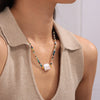 Baroque Fashion Cut Natural Stone Freshwater Pearl Pendant Necklace With Colorful Beaded Titanium Steel 18K Gold Plated In Geometric Design