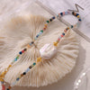 Baroque Fashion Cut Natural Stone Freshwater Pearl Pendant Necklace With Colorful Beaded Titanium Steel 18K Gold Plated In Geometric Design