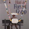 Baroque Fashion Cut Natural Stone Freshwater Pearl Pendant Necklace With Colorful Beaded Titanium Steel 18K Gold Plated In Geometric Design