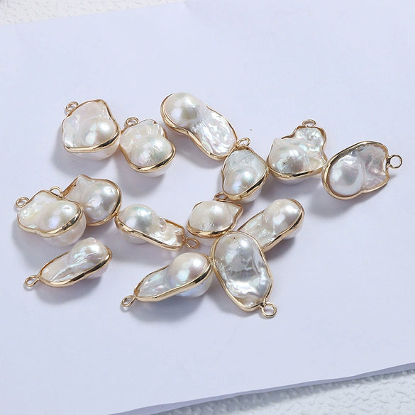 Baroque Fishtail Gilt Copper Goldplated Natural Freshwater Pearl Pendant Earrings Accessories