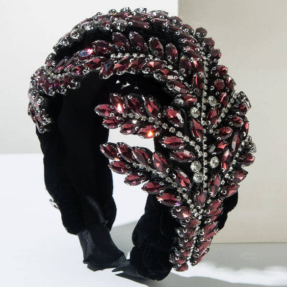Baroque Fleece Woven Headband With Rhinestone And Maple Leaf Design For Women