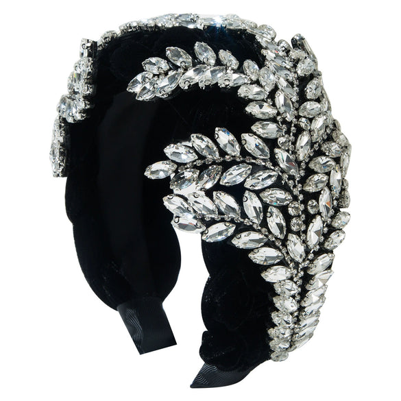 Baroque Fleece Woven Headband With Rhinestone And Maple Leaf Design For Women