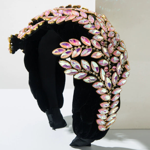 Baroque Fleece Woven Headband With Rhinestone And Maple Leaf Design For Women