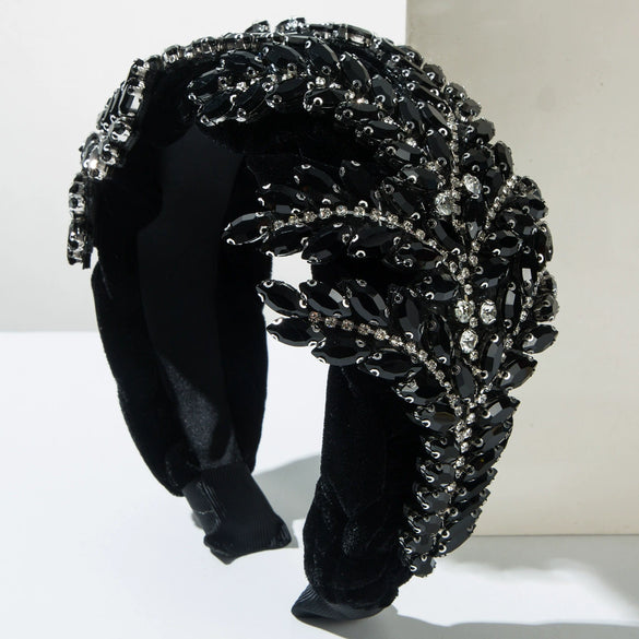 Baroque Fleece Woven Headband With Rhinestone And Maple Leaf Design For Women