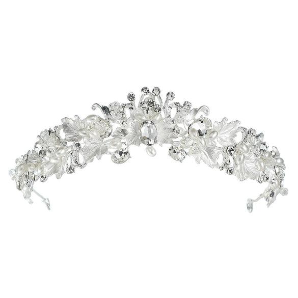 Baroque Floral Rhinestone Pearl Bridal Headband Alloy Electroplated Wedding Hair Crown For Women