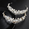 Baroque Floral Rhinestone Pearl Bridal Headband Alloy Electroplated Wedding Hair Crown For Women