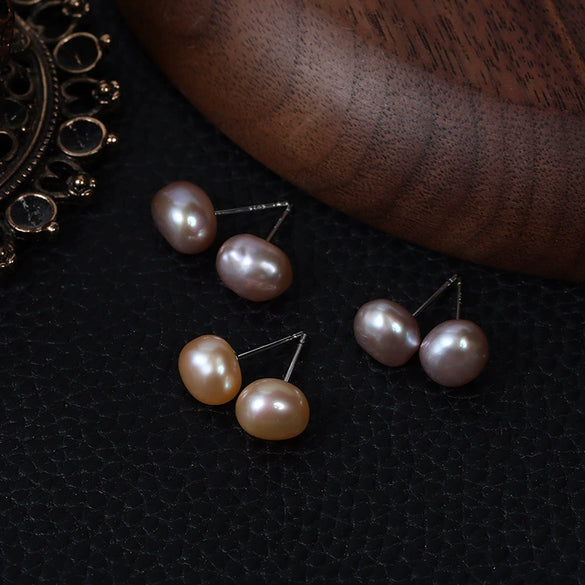Baroque Freshwater Pearl Alien Shape Stud Earrings S925 Sterling Silver Needle Jewelry
