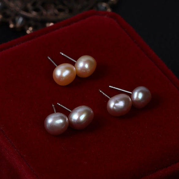 Baroque Freshwater Pearl Alien Shape Stud Earrings S925 Sterling Silver Needle Jewelry