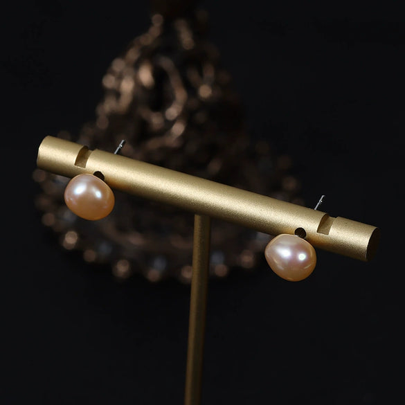 Baroque Freshwater Pearl Alien Shape Stud Earrings S925 Sterling Silver Needle Jewelry