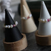 Baroque Freshwater Pearl And Tourmaline Floral Elastic Ring With Gold Tone Chain Natural Irregular Design For Women