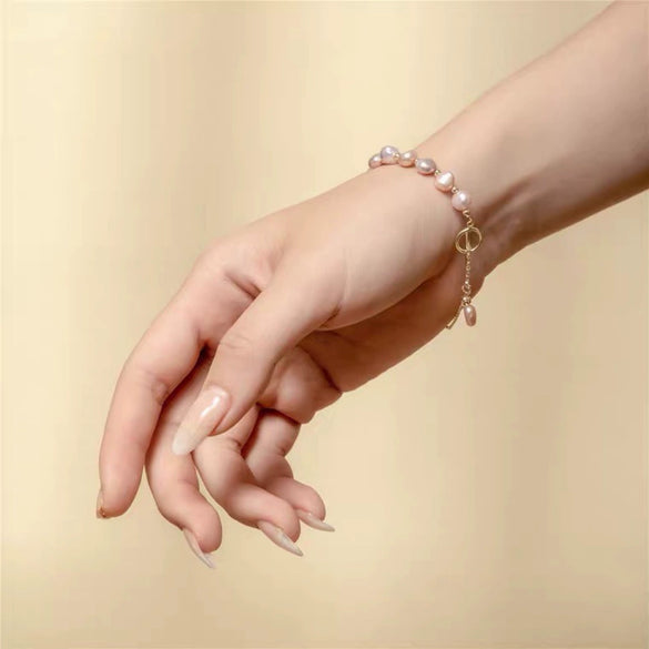 Baroque Freshwater Pearl Bracelet Copper Handmade Women's Light Luxury Style