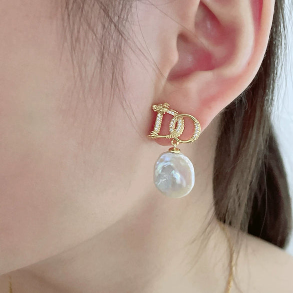 Baroque Freshwater Pearl Earrings For Women S925 Silver Needle Special Shape