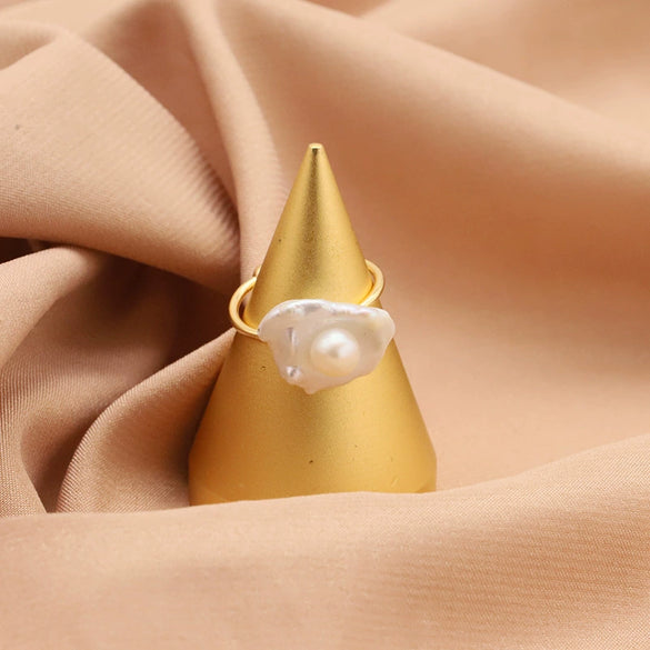 Baroque Freshwater Pearl Ring Retro Geometric Style Hand Jewelry For Women Electroplated