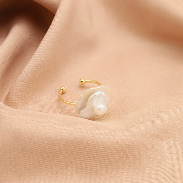 Baroque Freshwater Pearl Ring Retro Geometric Style Hand Jewelry For Women Electroplated