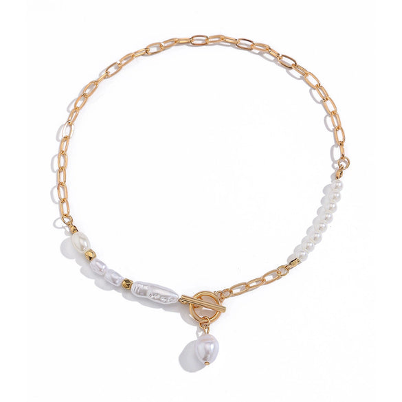 Baroque Imitation Pearl Necklace Earrings Alloy Metal Chain Electroplated Geometric Joker Style