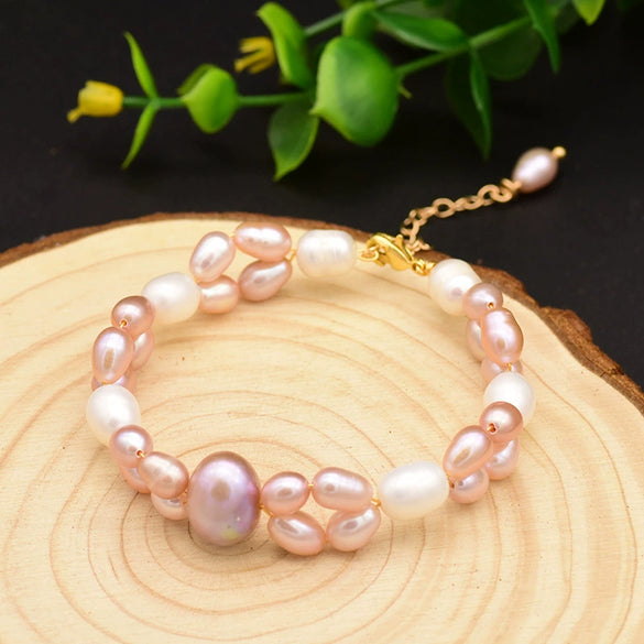 Baroque Natural Freshwater Pearl Retro Non Fading Handmade Electroplated Women's Bracelet With Geometric Styling