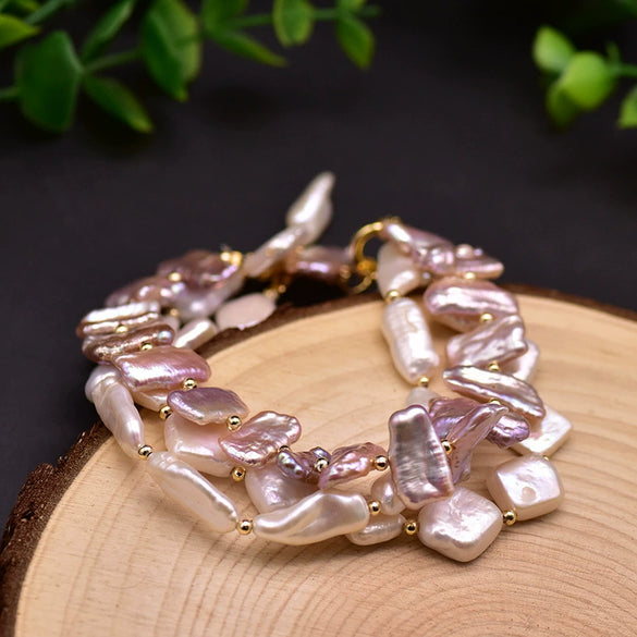 Baroque Natural Freshwater Pearl Retro Non Fading Handmade Electroplated Women's Bracelet With Geometric Styling