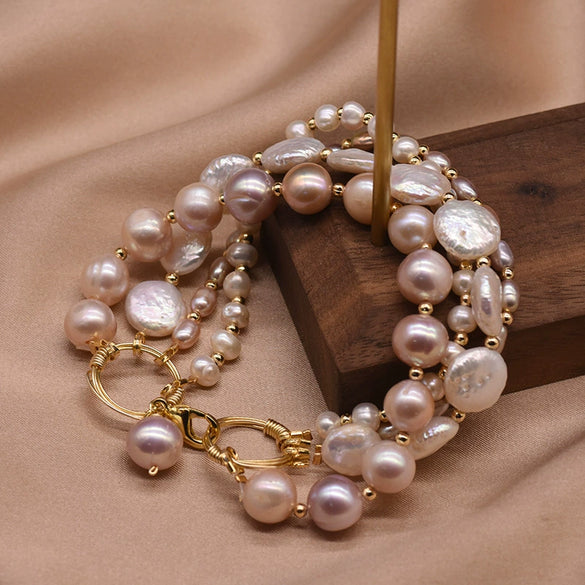 Baroque Natural Freshwater Pearl Retro Non Fading Handmade Electroplated Women's Bracelet With Geometric Styling