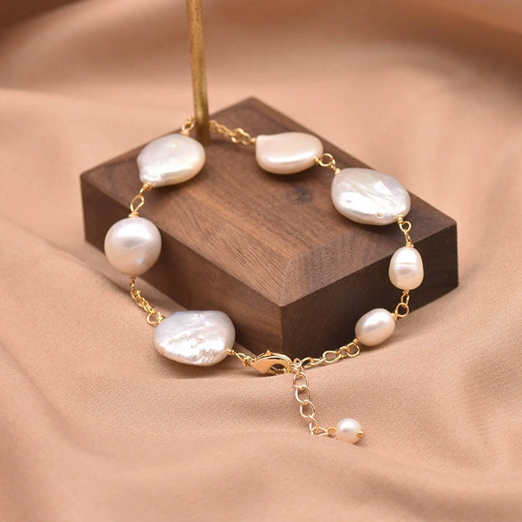 Baroque Natural Freshwater Pearl Retro Non Fading Handmade Electroplated Women's Bracelet With Geometric Styling