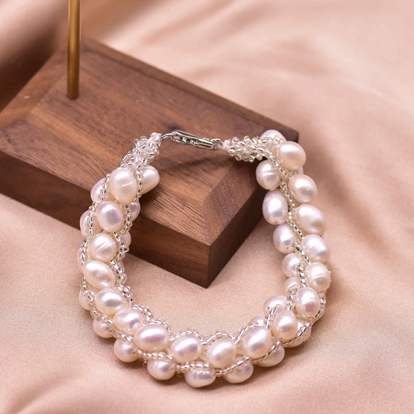 Baroque Natural Freshwater Pearl Retro Non Fading Handmade Electroplated Women's Bracelet With Geometric Styling
