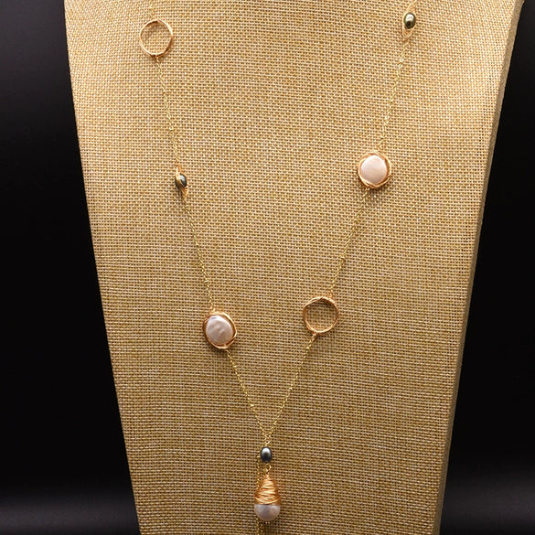 Baroque Natural Pearl 925 Sterling Silver Handmade Beaded Tassel Clavicle Chain Necklace With Flower Pattern For Women