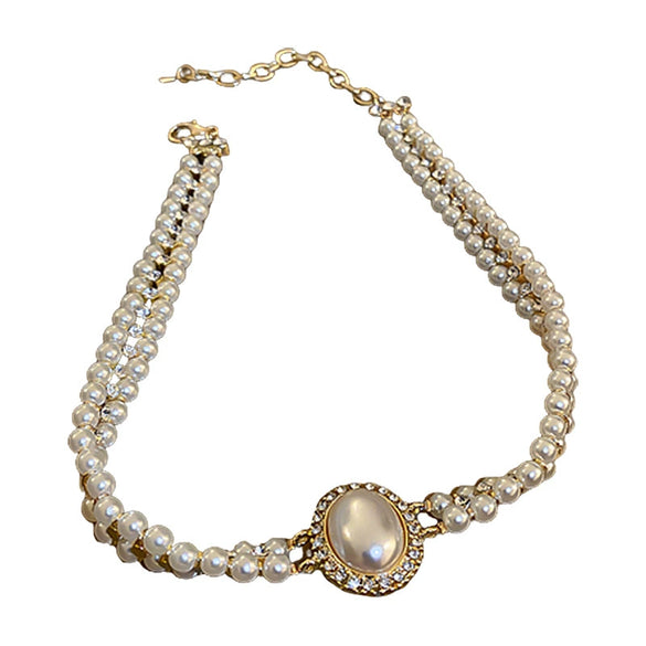 Baroque Oval Pearl Doublelayer Fashion Elegant Retro Mori Exaggerated Allmatch Women Necklace With Geometric Design