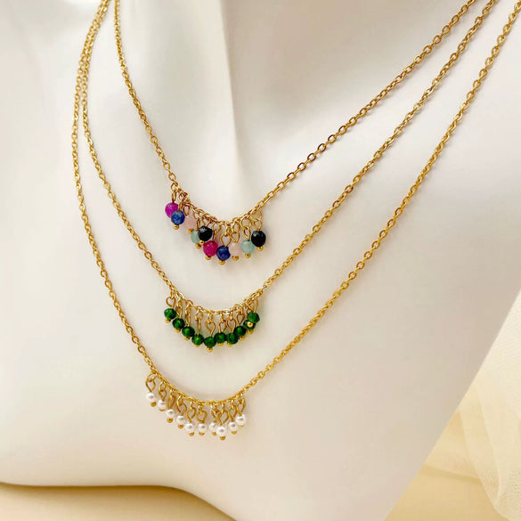 Baroque Pearl Crystal Stone Minimalist Exquisite Titanium Steel Necklace With Electroplating