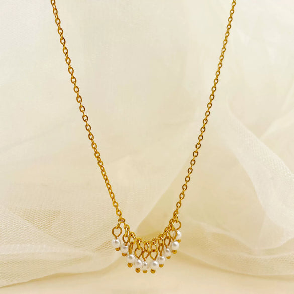 Baroque Pearl Crystal Stone Minimalist Exquisite Titanium Steel Necklace With Electroplating