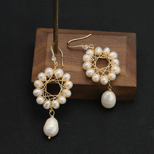 Baroque Pearl Earrings For Women 925 Silver Needle 18K Real Gold Electroplated Geometric Style