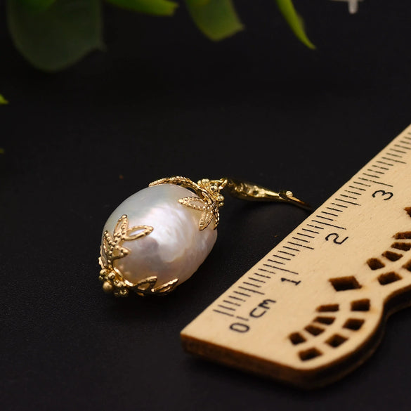 Baroque Pearl Earrings For Women 925 Silver Needle 18K Real Gold Electroplated Geometric Style