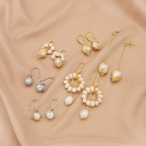 Baroque Pearl Earrings For Women 925 Silver Needle 18K Real Gold Electroplated Geometric Style